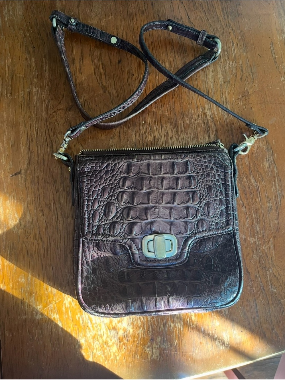 Brown Brahmin croc-embossed leather crossbody
